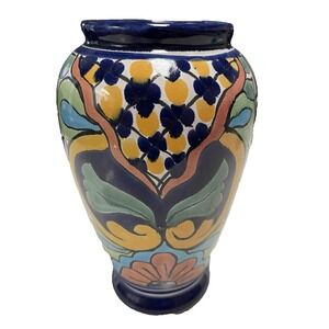 Talavera 10" Pottery Vase Multicolor Hand‎ Painted Mexican Ceramic Folk Art